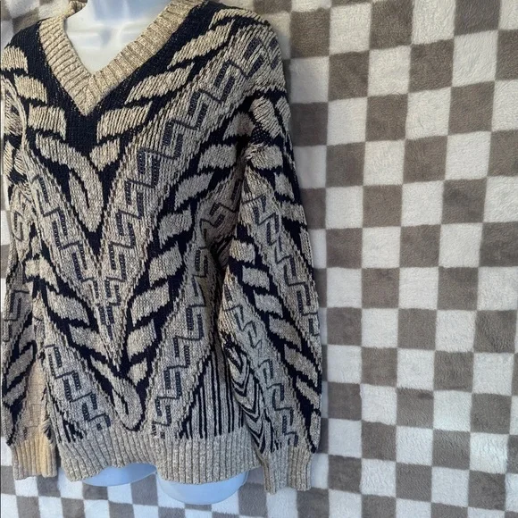 Crossings Men’s Y2K V Neck Chunky Knit Abstract Sweater Size M/Medium - Picture 6 of 11